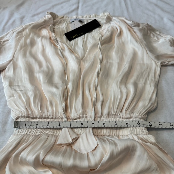 NEW Reset by Jane Small Ivory Satin Mini Dress ~ Feminine Party Ruffle Hem - Picture 4 of 8
